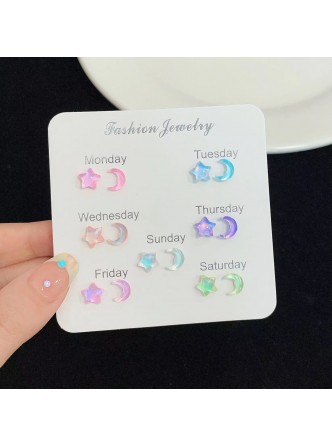 گوشواره شفاف رنگی ماه و ستاره