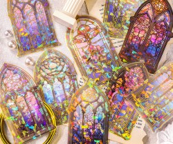 ست استیکر شفاف پنجره های رنگی رنگی هولوگرامی