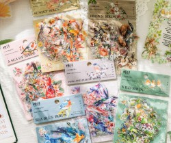 ست استیکر شفاف گل و پرنده